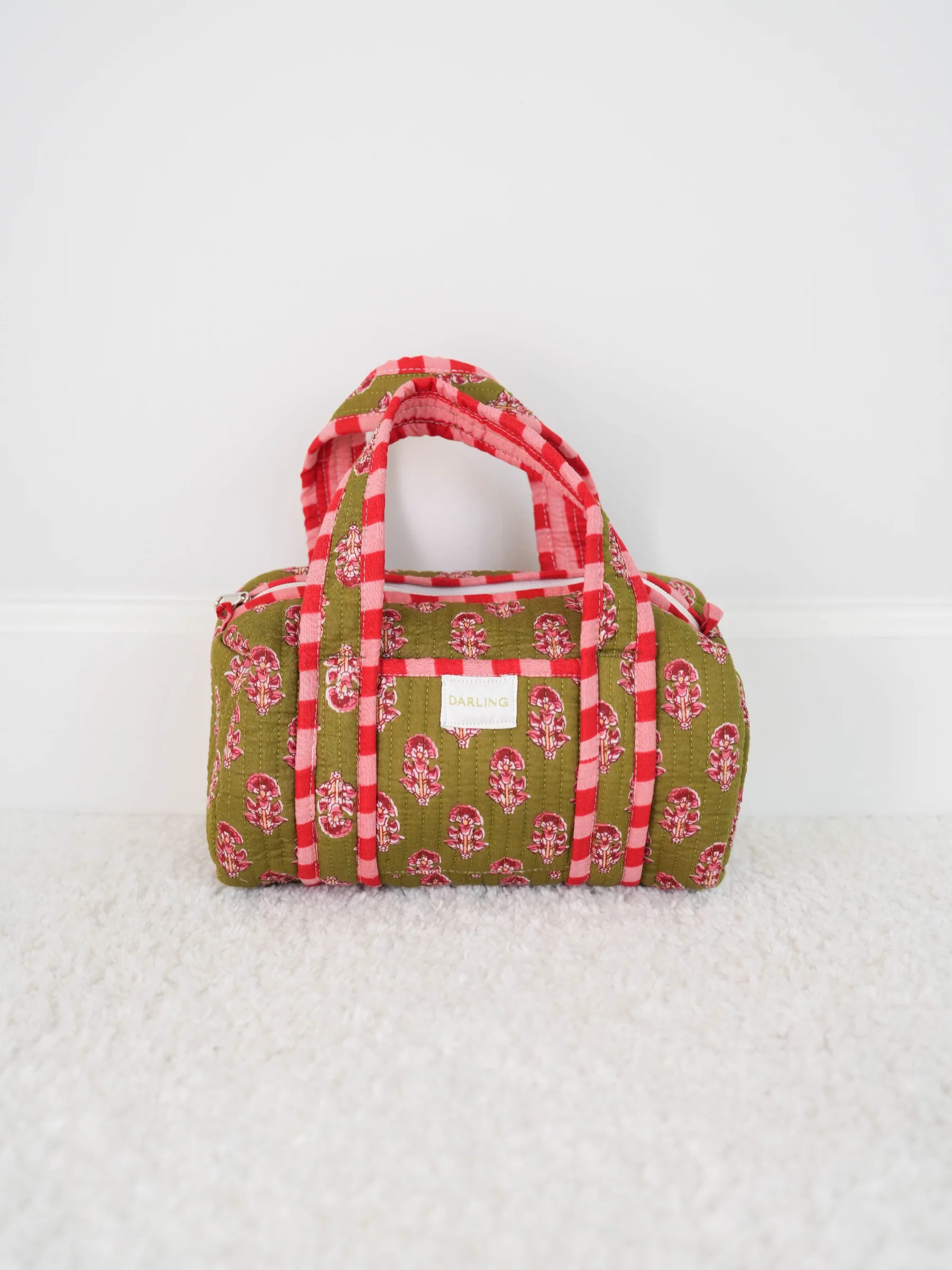 Quilted Handled Cosmetic Bag - Mossy Blush Bloom | Darling Loungewear