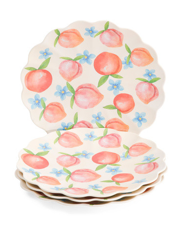 Set Of 4 Melamine Painterly Peach Dinner Plates | TJ Maxx