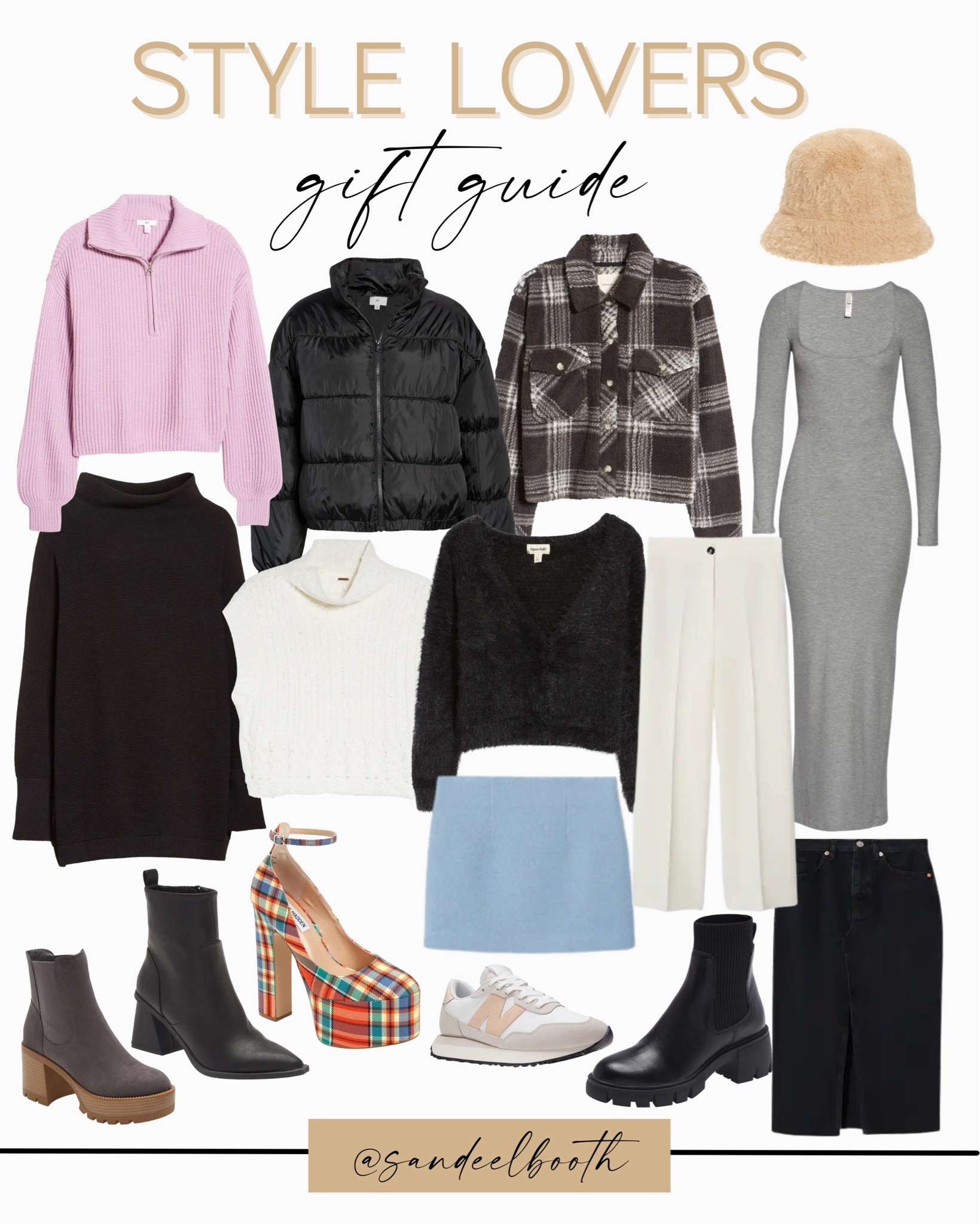 style lovers gift guide / gift guide for fashionistas / 2022 fashion trends / affordable fashion gifts : black booties / heels / denim skirt / skims dress / shacket / sweater/ bucket hat / puffer jacket / new balance 

#LTKHoliday #LTKSeasonal #LTKunder100