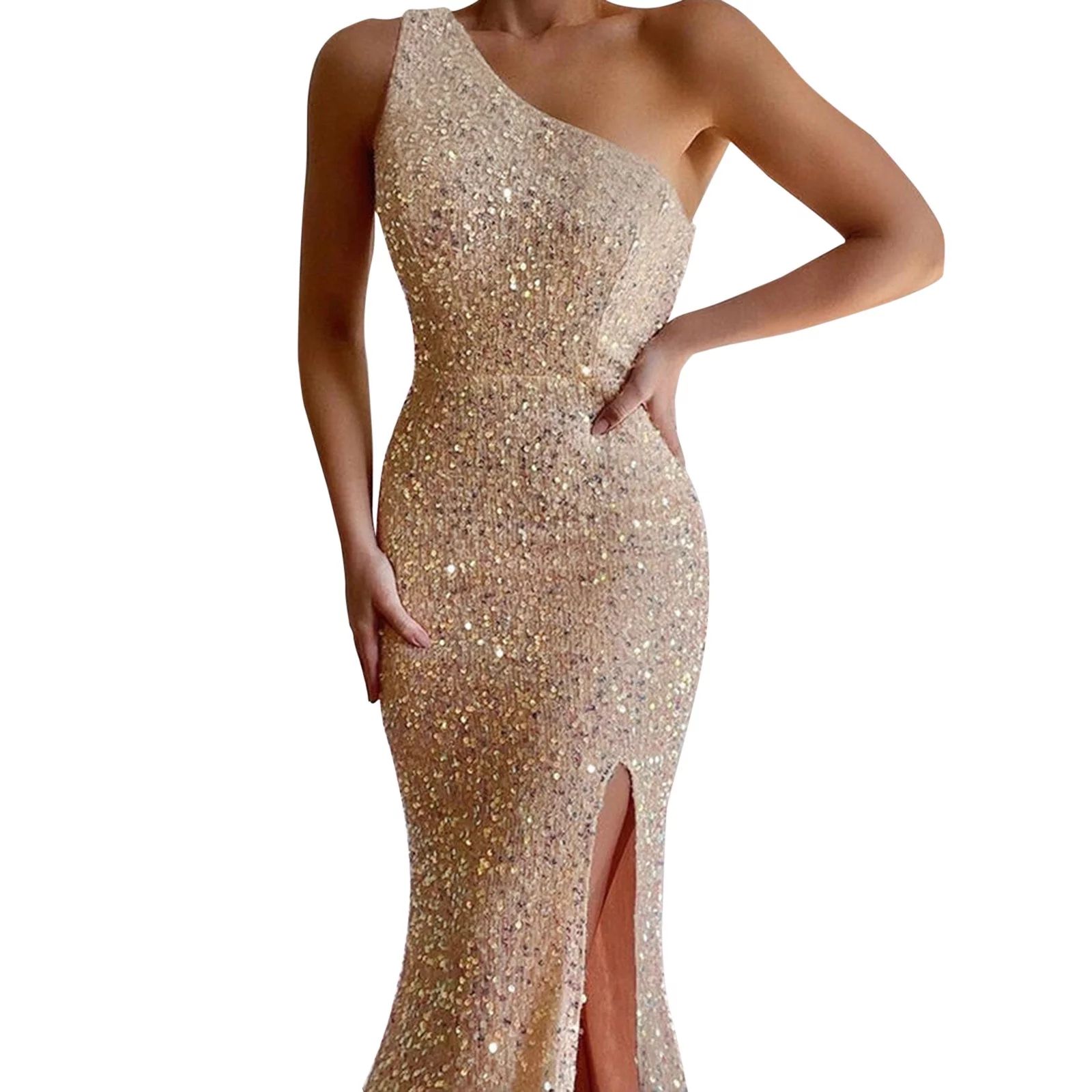 Sayhi New Years Eve Dress Bodycons Women's Sleeve Mesh Slim Party Glitter Dress Single Sequin Pla... | Walmart (US)