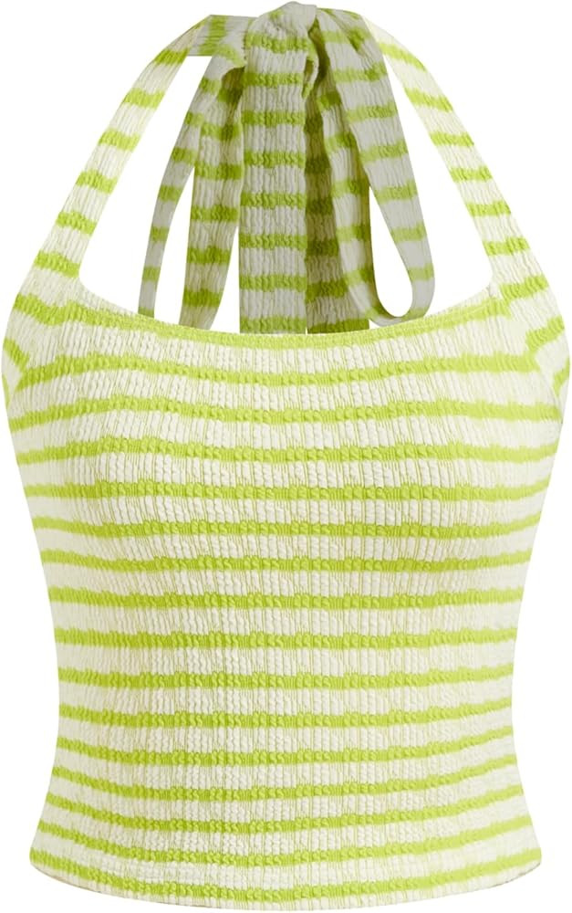 CIDER Striped Halter Tops for Women Crop Sleeveless Cute Tube Tops Summer Beach Vacation Outfits ... | Amazon (US)