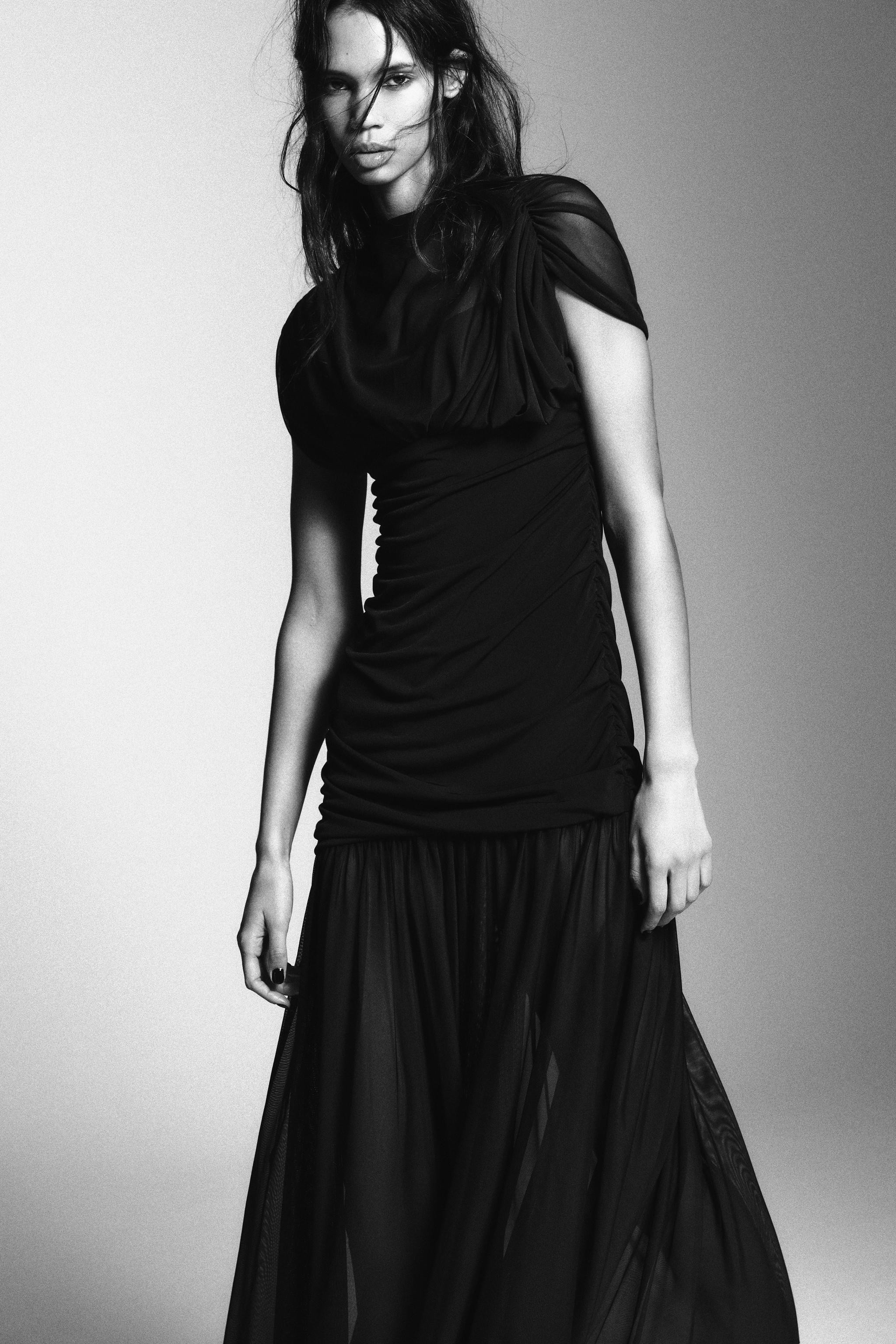 COMBINED DRAPED MIDI DRESS | Zara US