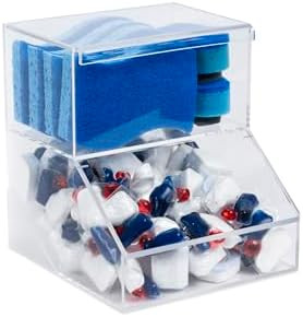 Acrylic Dishwasher Pods & Sponge Holder w/Lids - 2 Compartment Container for Storing Detergent Ta... | Amazon (US)