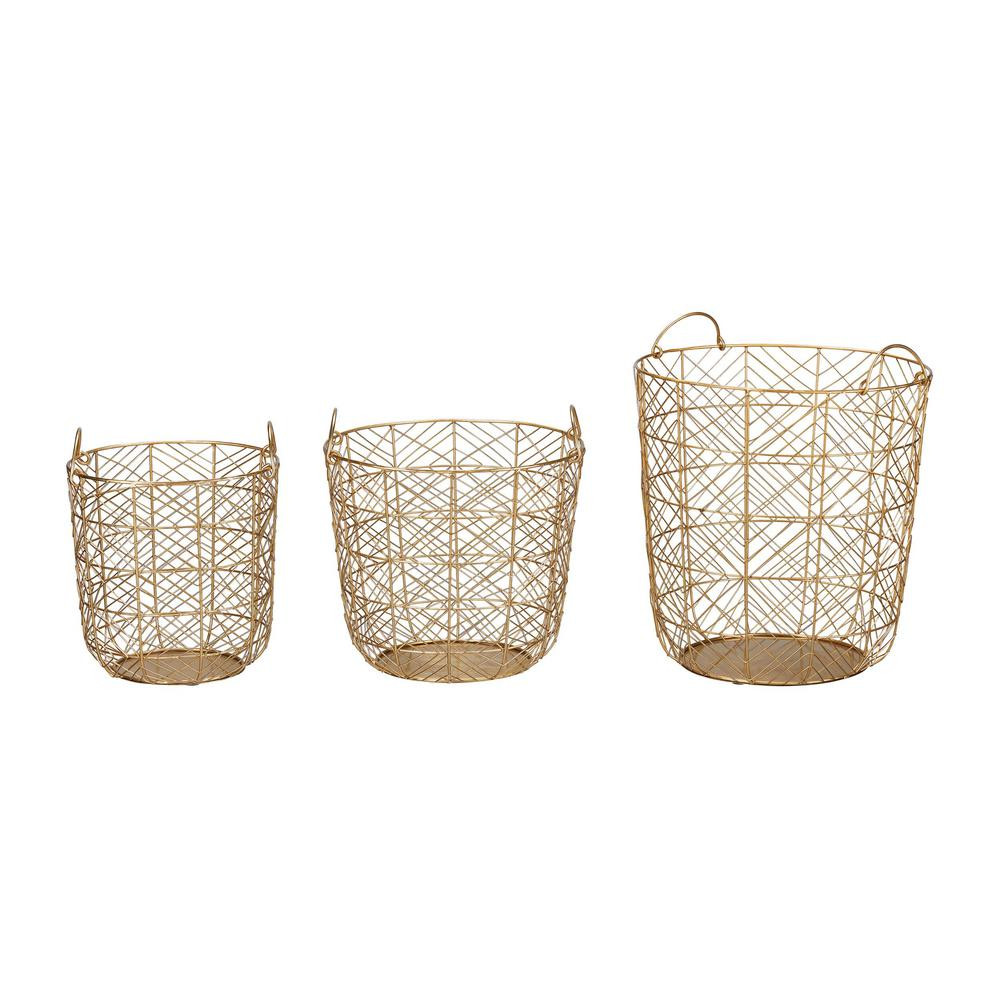 Home Decorators Collection Home Decorators Collection Round Gold Metal Wire Decorative Basket (Se... | The Home Depot