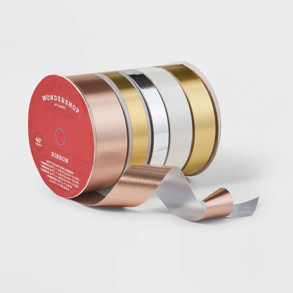 Flat Ribbon 5 End x 40' Gold/White/Silver - Wondershop™ | Target
