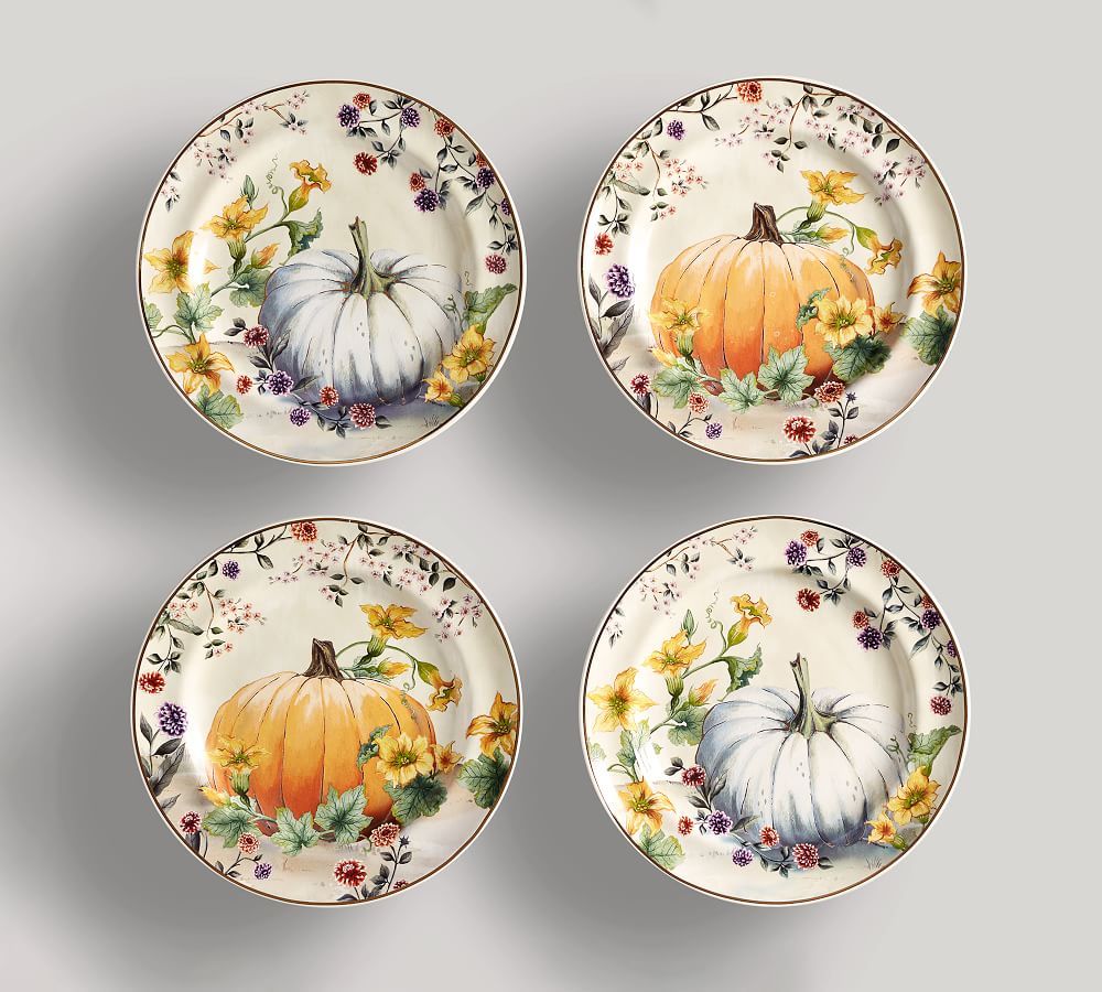 Botanical Harvest Pumpkin Stoneware Salad Plates - Set of 4 | Pottery Barn (US)