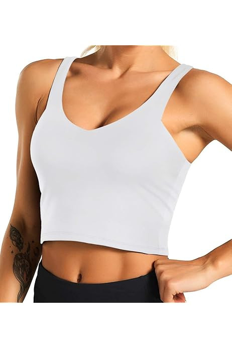 Oalka Sports Bra Womens Longline Padded Crop Tank Yoga Bras Workout Fitness Top | Amazon (US)