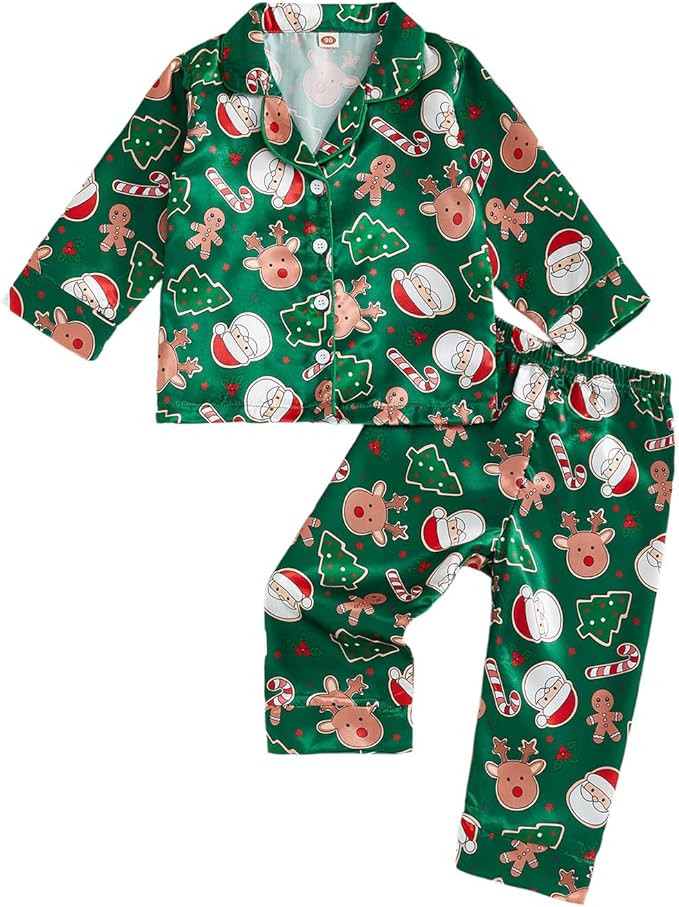 Christmas Toddler Baby Girl Boy Silk Satin Pajamas Set Button Down Pjs Kids Long Sleeve Shirt Pan... | Amazon (US)
