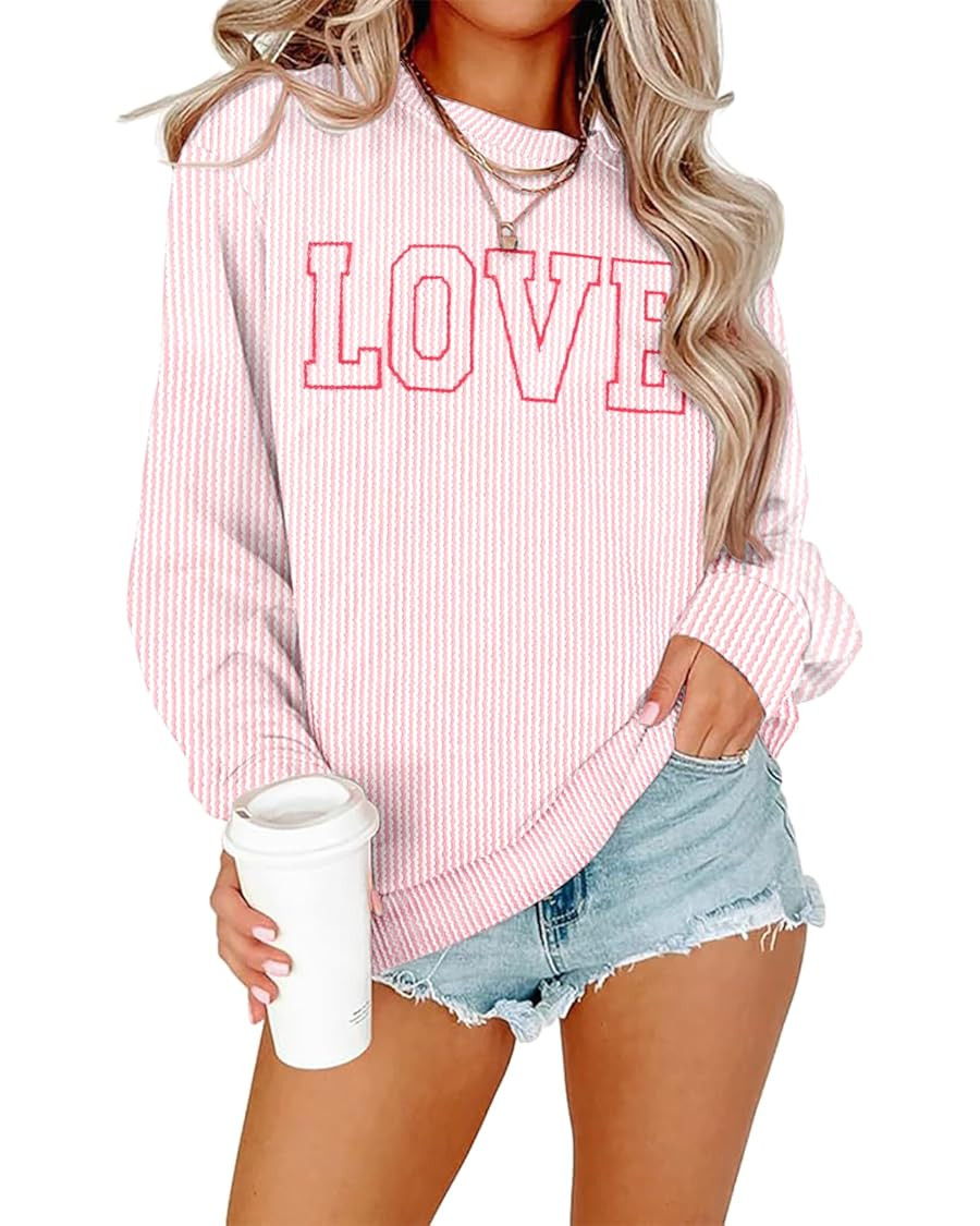 MNLYBABY Valentines Day Sweatshirt Valentine Shirt: Women Cute Love Heart Sweater Lightweight Pul... | Amazon (US)