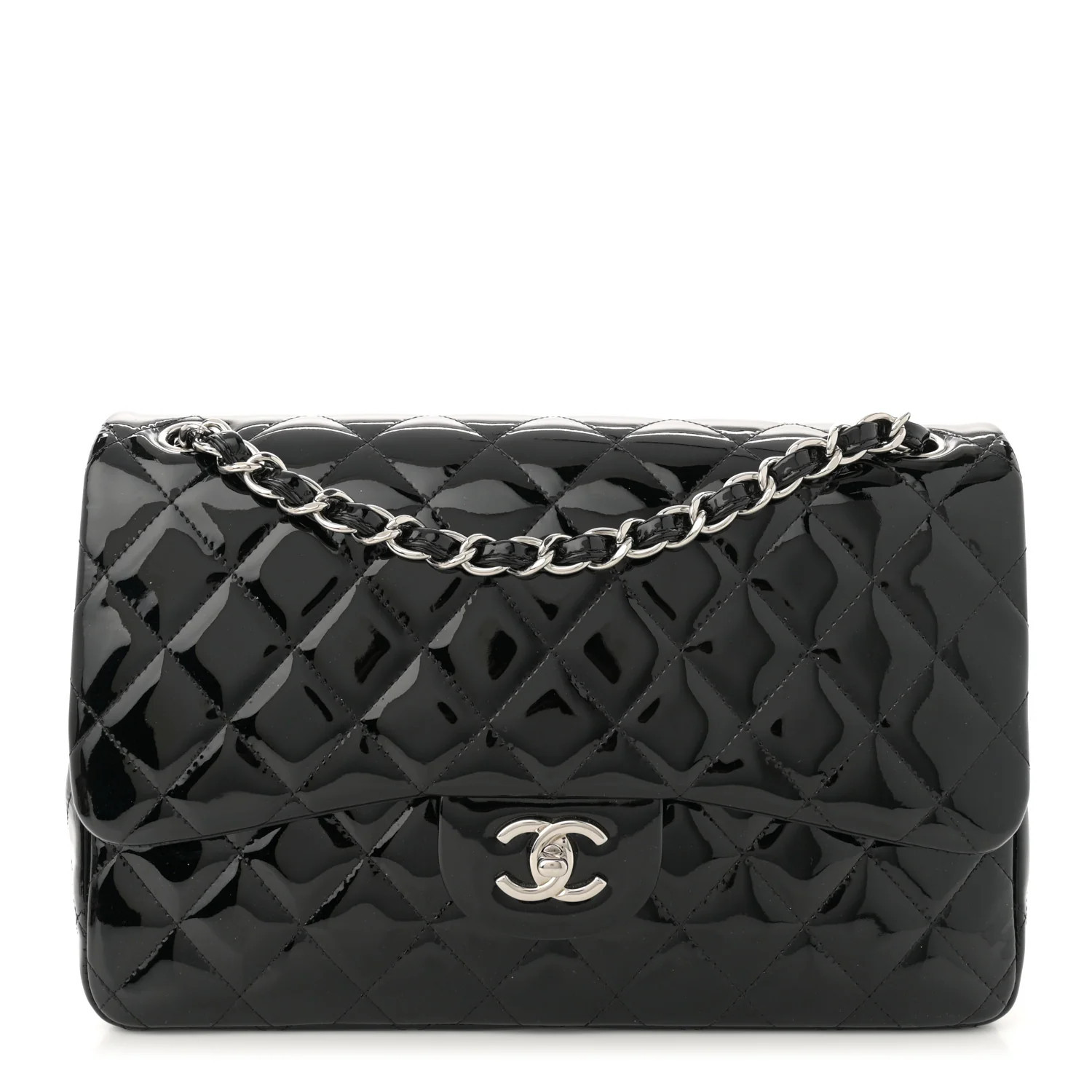 Chanel Patent Quilted Jumbo Double Flap Black 1624029 | FASHIONPHILE (US)