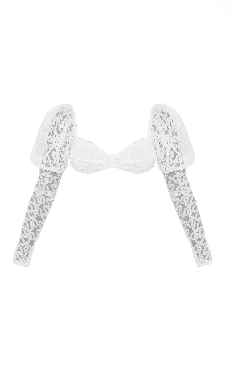 White Floral Applique Chiffon Long Sleeve Top | PrettyLittleThing US