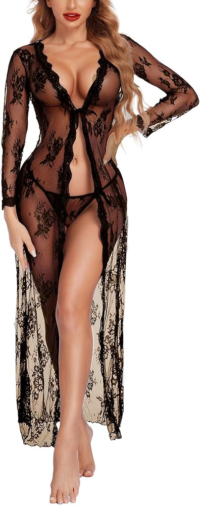 Avidlove Sexy Lace Robe for Women Lingerie Bridal Lace Babydoll Robe Lingerie Sheer Wedding Gown | Amazon (US)