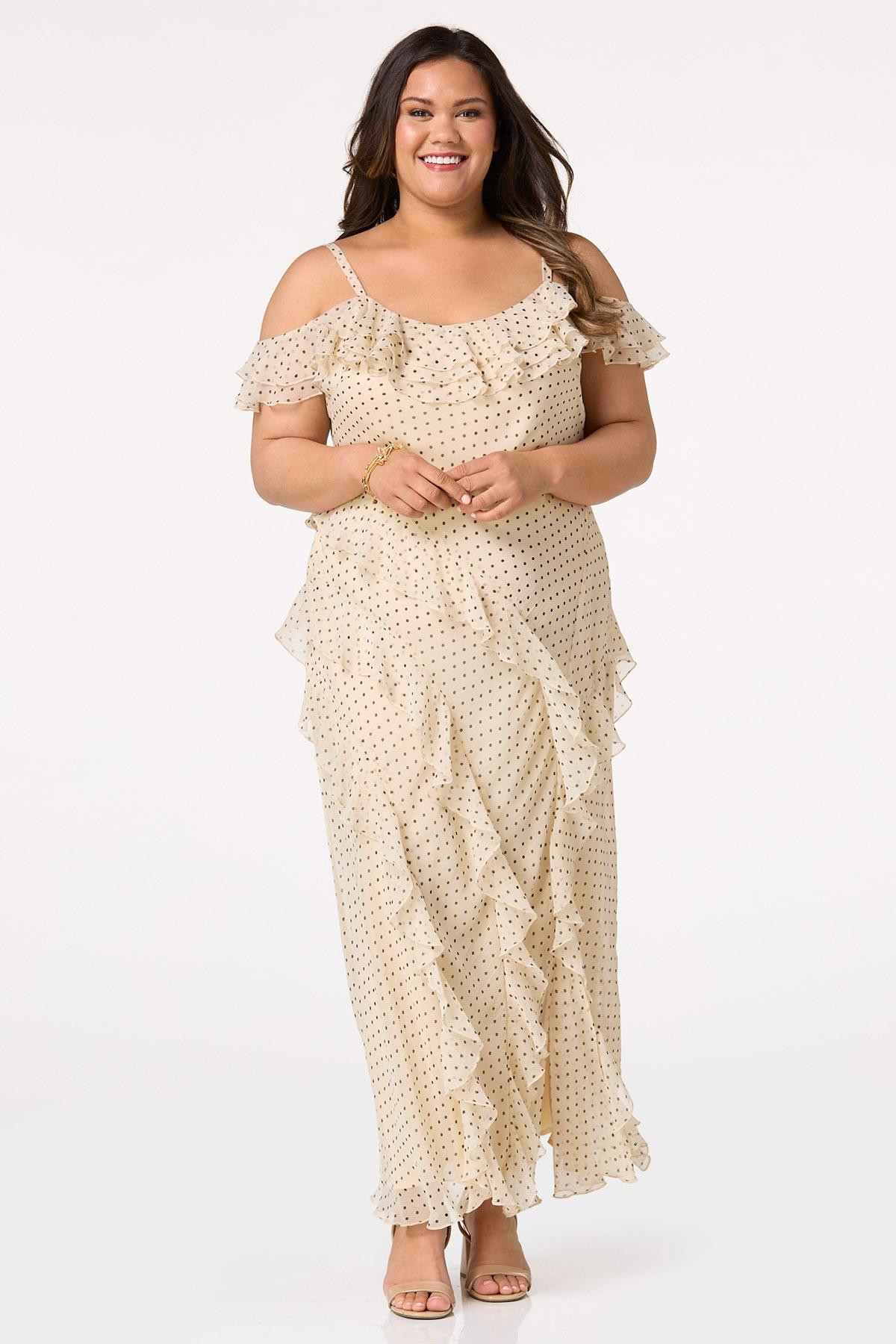 Plus Size Polka Dot Ruffled Maxi Dress | Cato Fashions