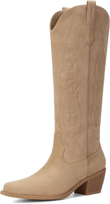 Pasuot Western Cowboy Boots for Women - Knee High Wide Calf Cowgirl Boots with Classic Embroidere... | Amazon (US)
