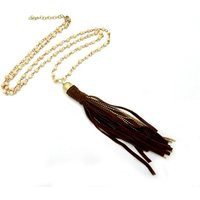 Tassel Necklace - Brown Leather With Beaded Accents & Chain | Etsy (US)