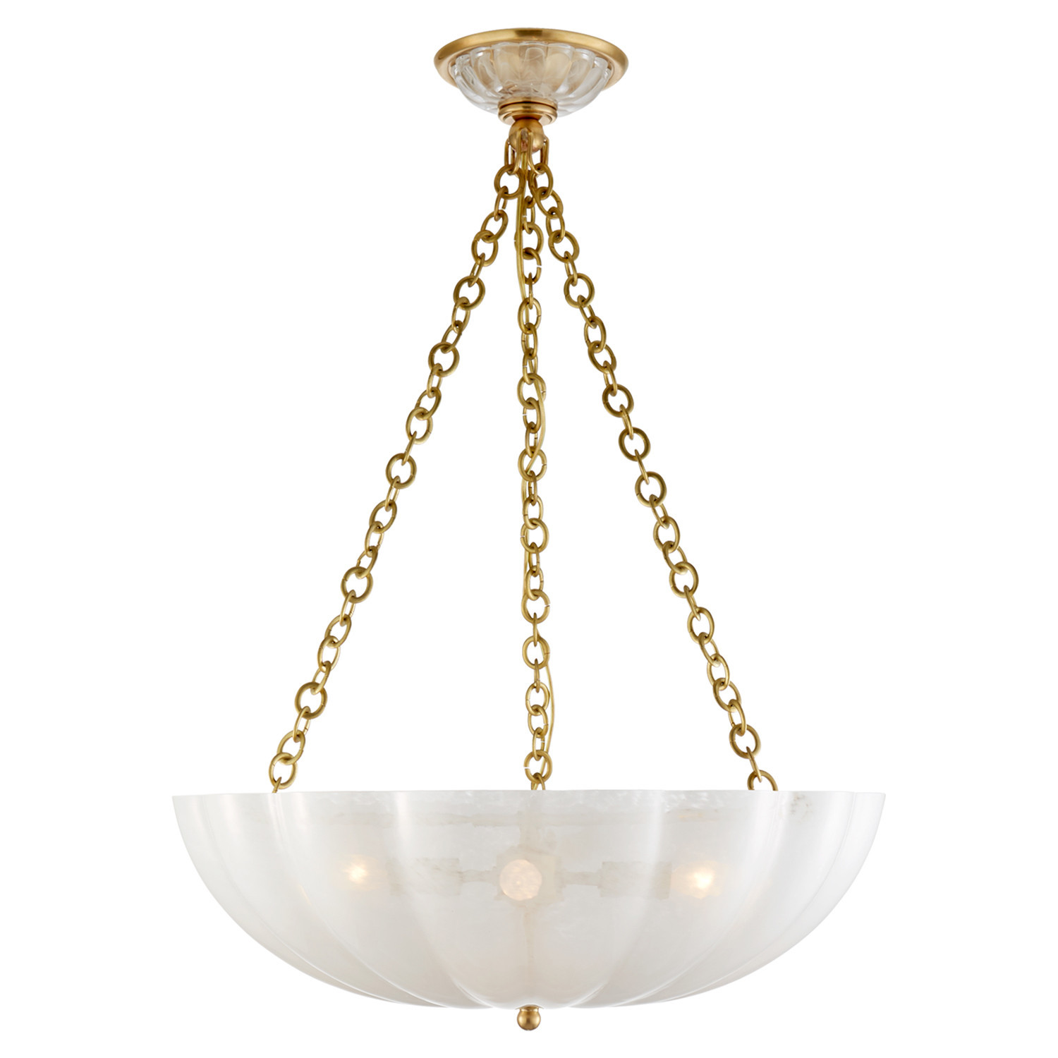 Visual Comfort Rosehill Mid Century Antique Brass Metal White Glass Chandelier | Kathy Kuo Home