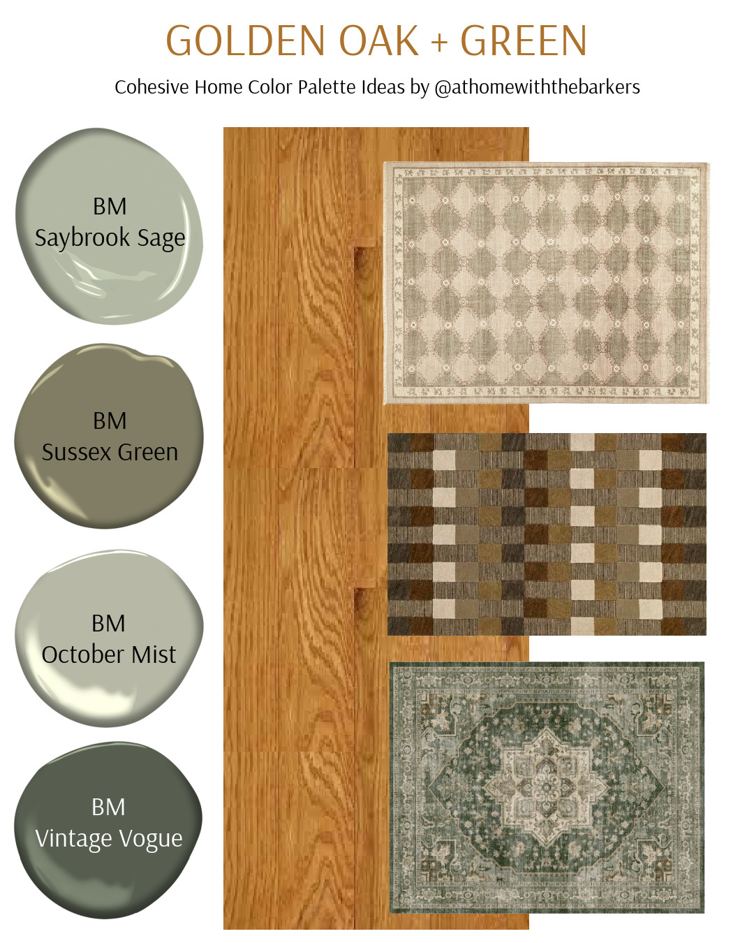 DIY home decorating, Golden oak, BM green paint and rugs  

 #LTKHome #LTKSaleAlert