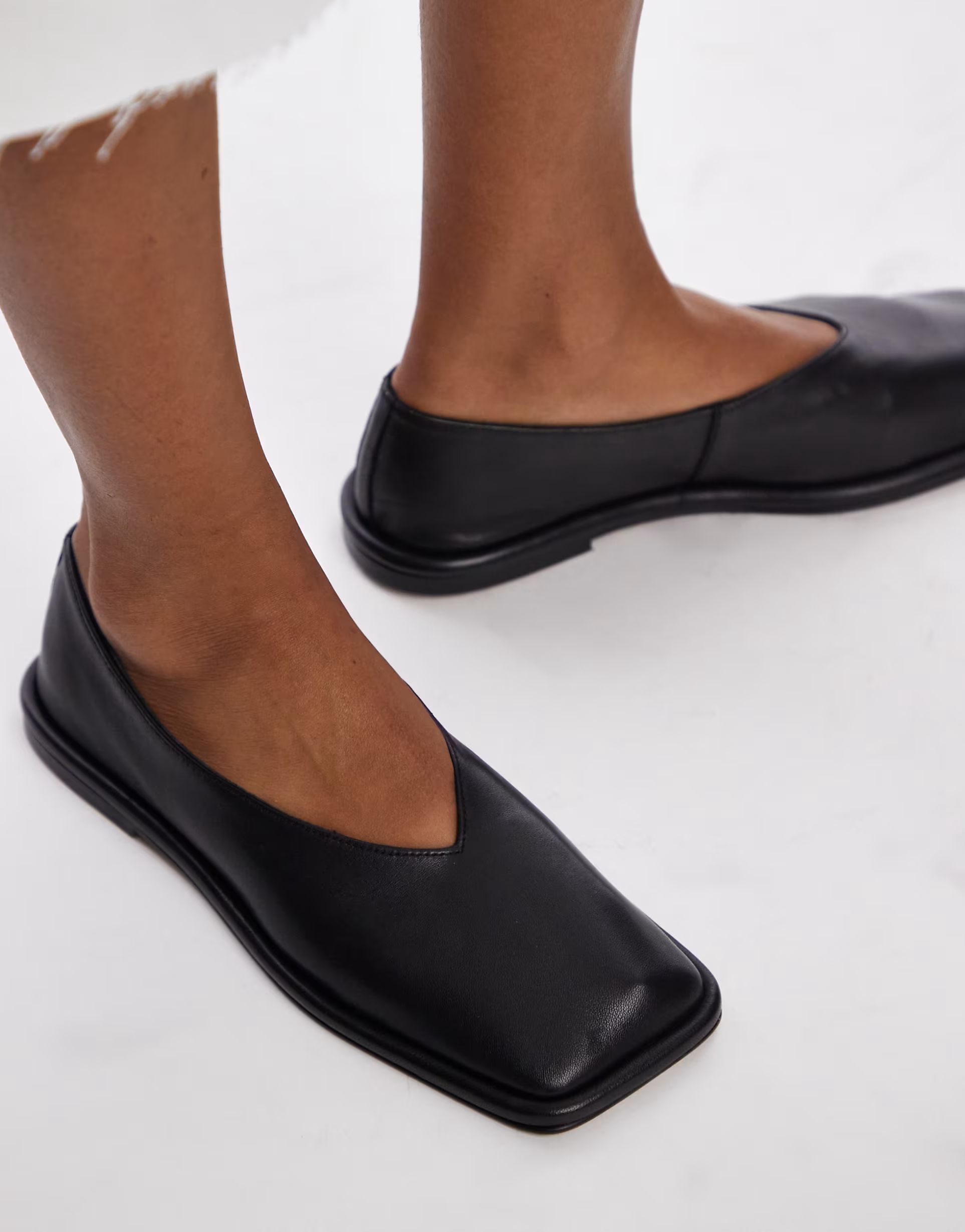 Topshop Charlotte leather square toe unlined flat shoes in black | ASOS (Global)