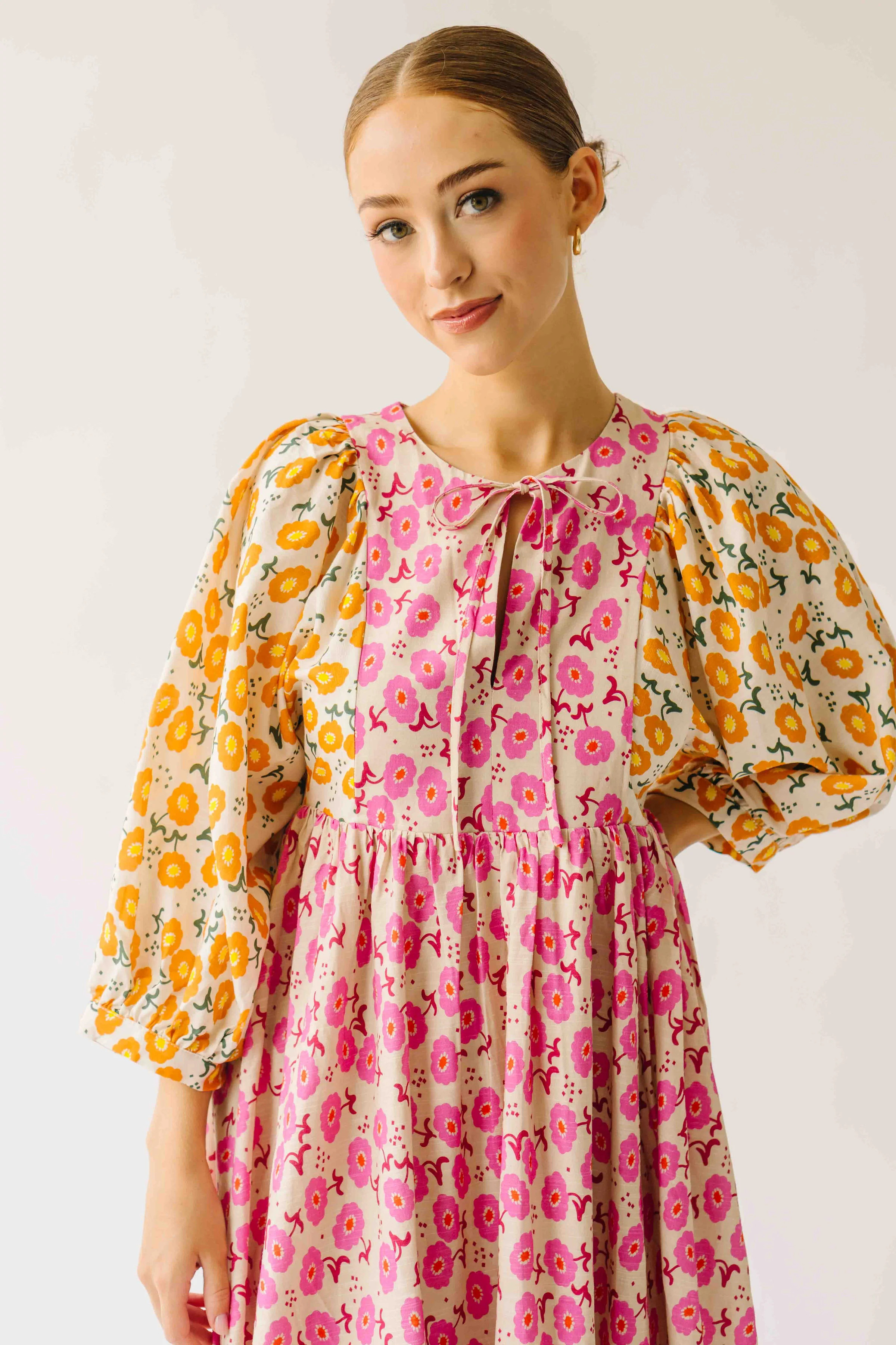 The Libby Blossom Linen Midi Dress in Pink + Orange | Piper & Scoot