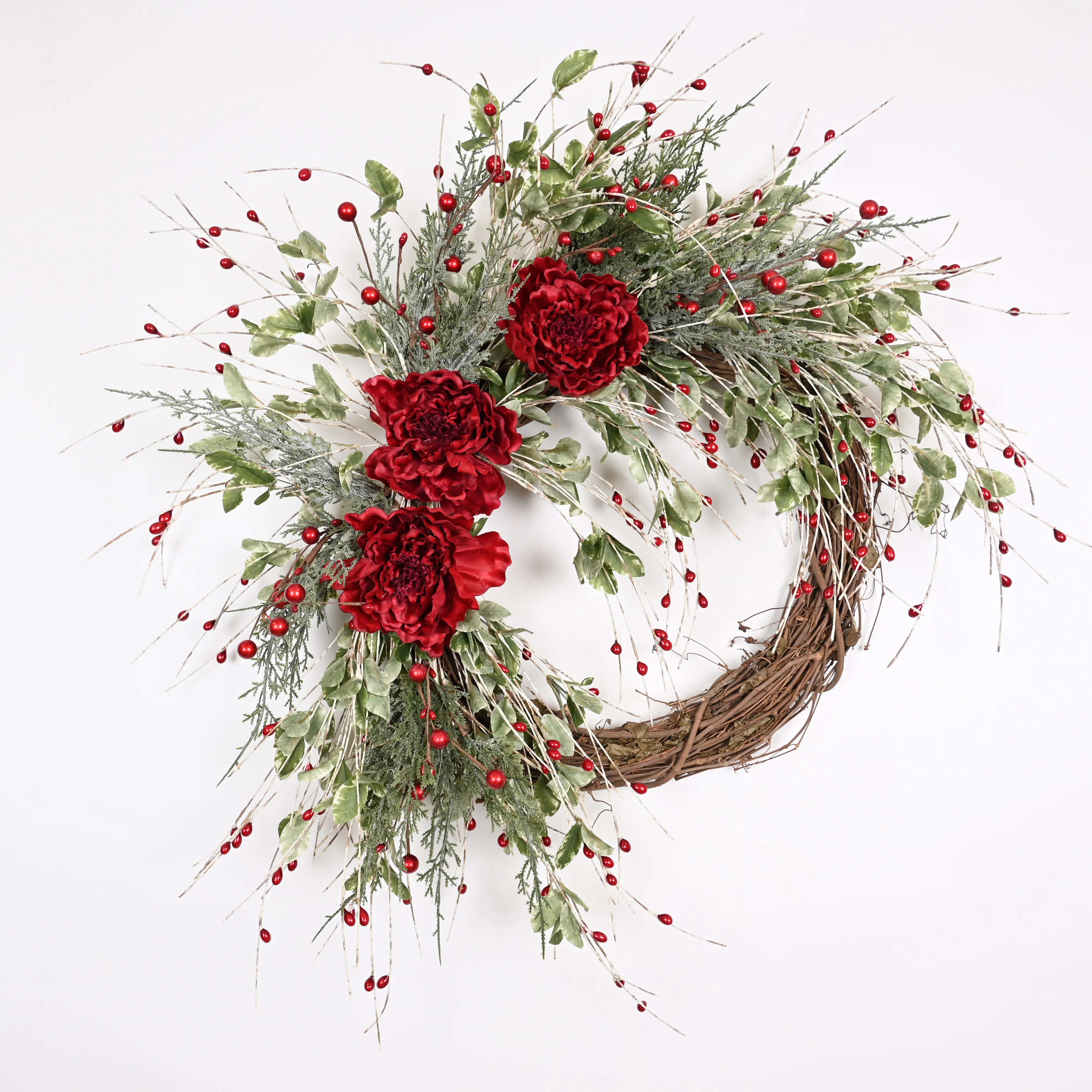 24" Winter Christmas Day Berry Floral Wreath for Front Door | Wayfair North America