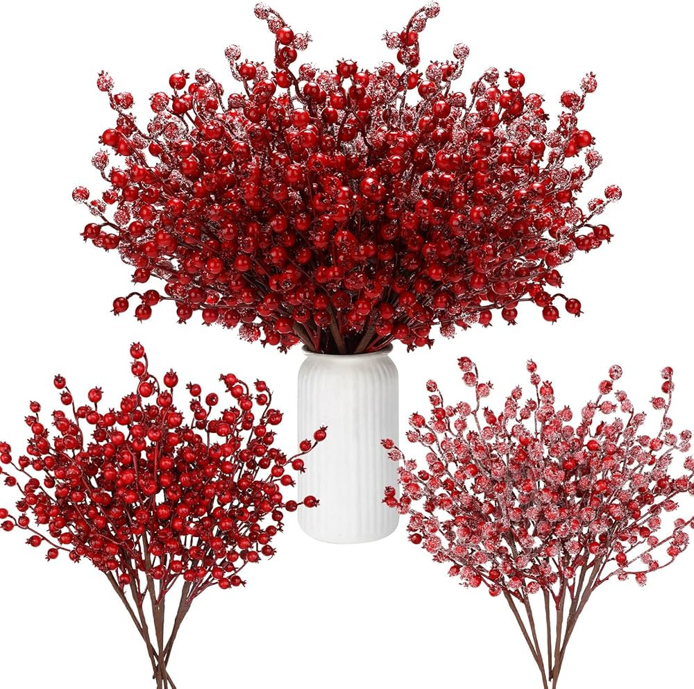 Zeyune 12 Pcs Christmas Artificial Berry Stems 16.1inch Fake Holly Berry Picks Xmas Berry Stems B... | Amazon (US)