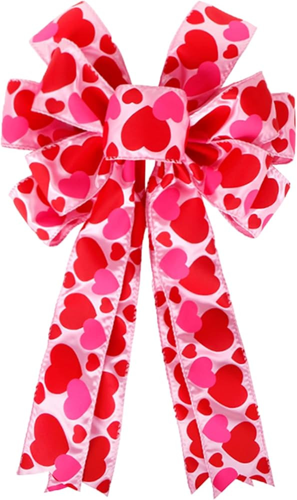 Valentine's Day Bows, Large Red Heart Printed Valentine's Day Wreath Bow Gift Bow Tree Topper for... | Amazon (US)