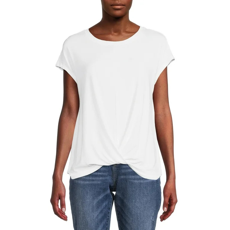 Time And Tru Women's Twist Front Top with Short Sleeves | Walmart (US)