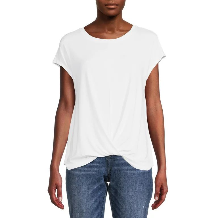 Time And Tru Women's Twist Front Top with Short Sleeves | Walmart (US)
