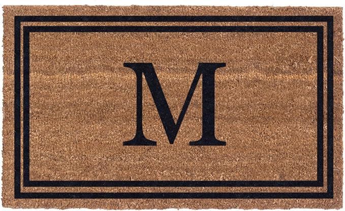 Coco Mats 'N More Black Double Bordered Monogrammed Coco Doormat 38" x 60" with Vinyl Backing | F... | Amazon (US)