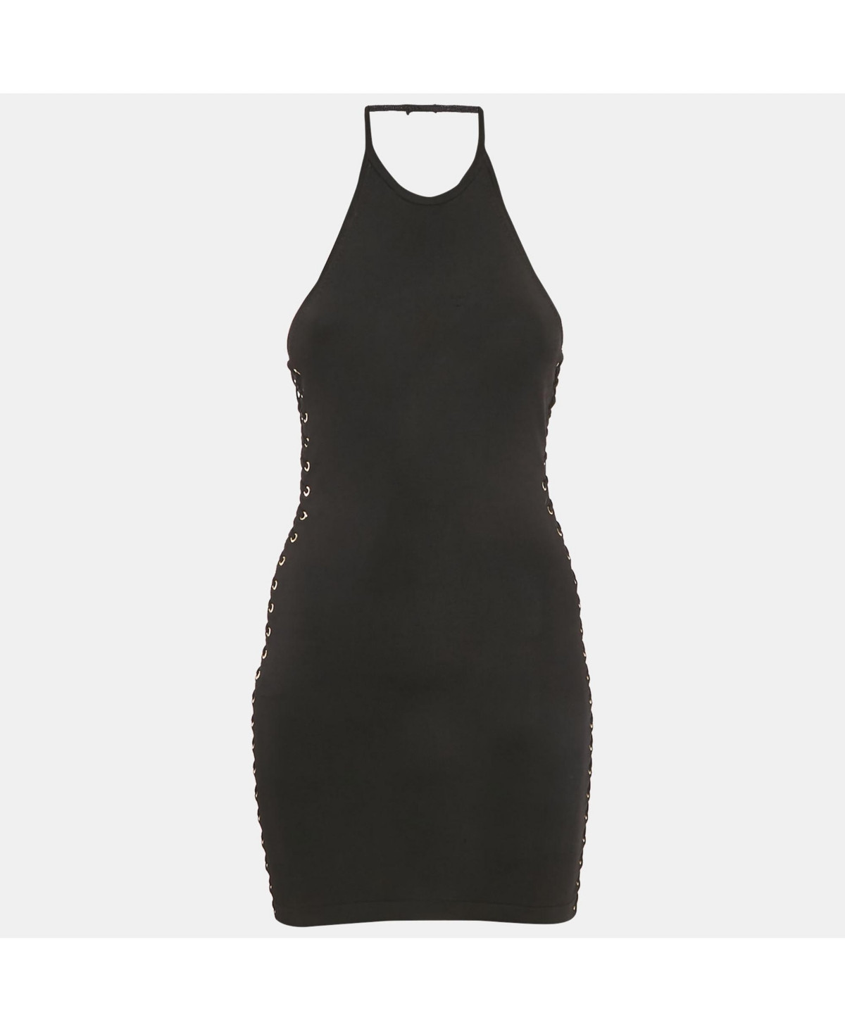 Pre-Owned Balmain Women's Black Knit Lace-Up Detail Halter Neck Mini Dress | Macy's