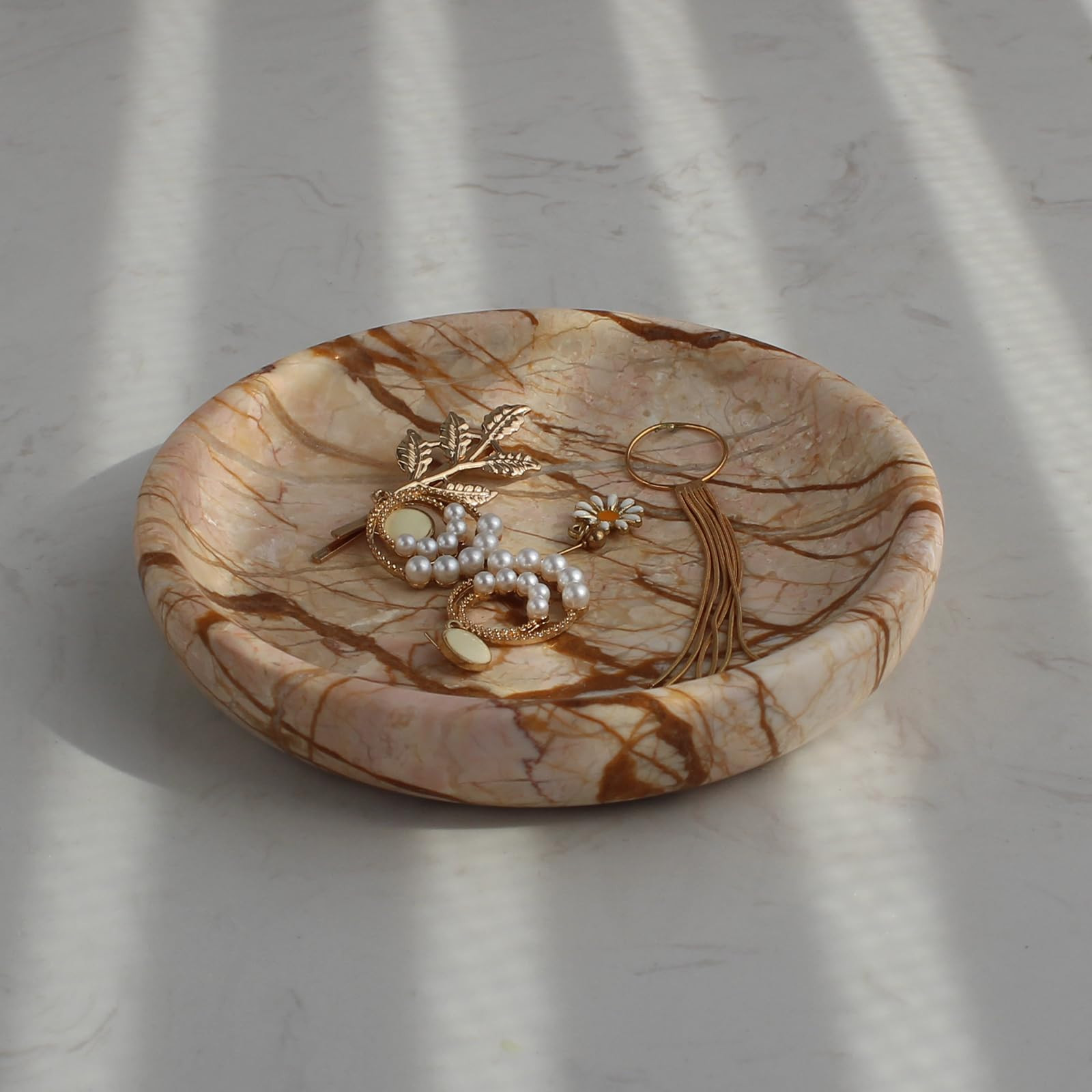 Natural Travertine Marble Jewelry Dish 5.5", Trinket Dish for Ring Earring, Gift for Woman Daugth... | Amazon (US)