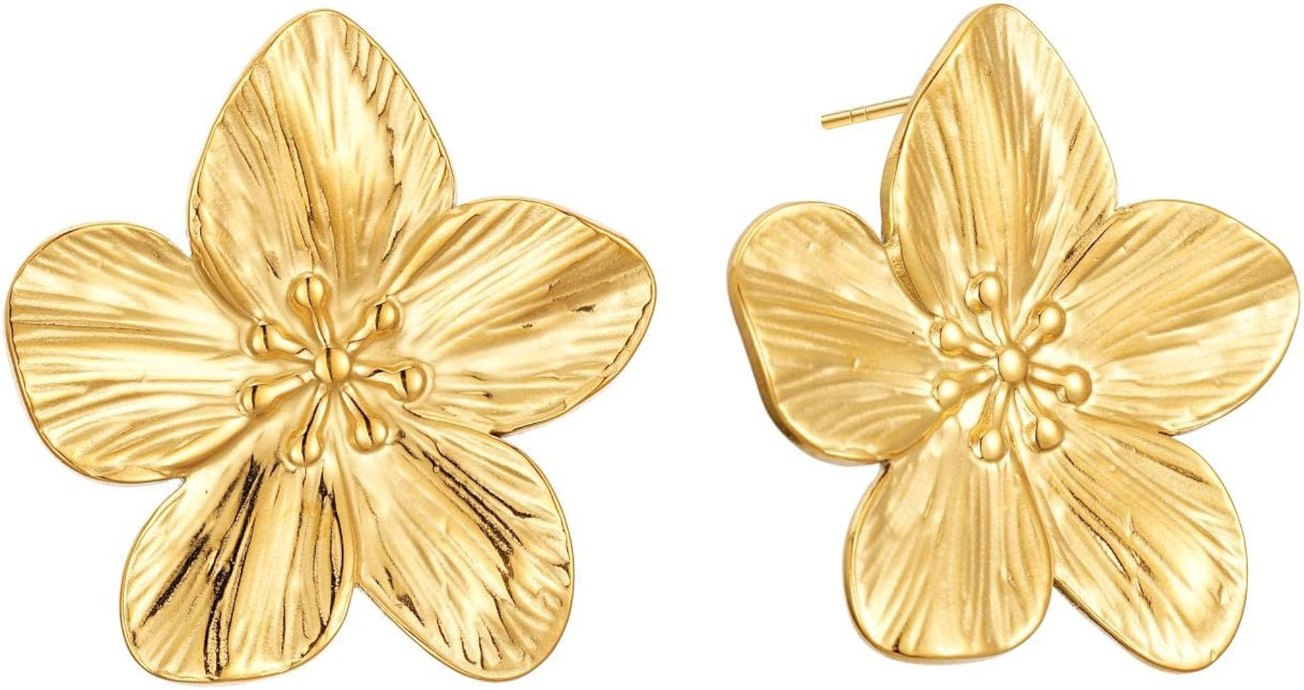 14K Gold Plated Gold Flower Earrings Large Flower Stud Earrings Flower Big Statement 925 Sterling... | Amazon (US)