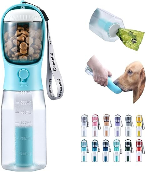 Dog Water Bottle with Food Container & Poop Bag Holder, Travel Water Bowl, Portable Pet Dispenser... | Amazon (US)