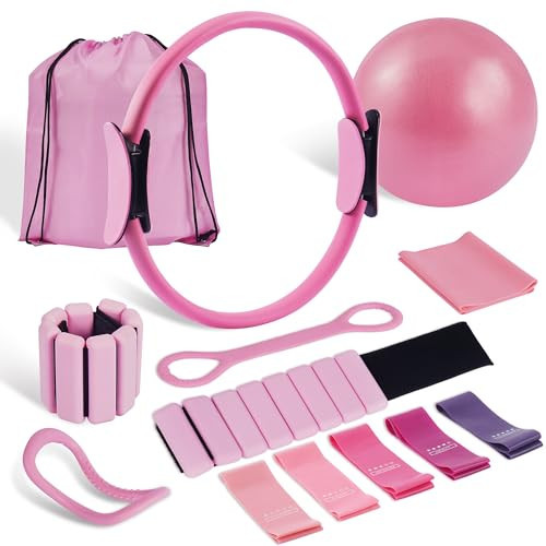 Pilates Kit Pilates Essentials Kit for Women 13 PCS Pilates Ring and Ball Set with Resistance Band,Adjustable Ankle Wrist Weights,Stretch Ring,Exercise Bands,Pilates Equipment for Home Workouts | Amazon (US)