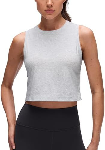 CRZ YOGA Pima Cotton Crop Crewneck Tank Tops for Women - Workout Athletic Casual Yoga Soft Comfor... | Amazon (US)