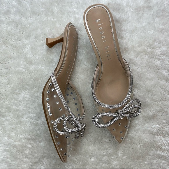 Gianni bini clear rhinestone bow point toe mule kitten heels | Poshmark