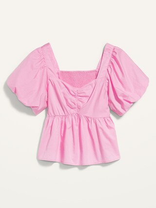Puff-Sleeve Ruched Smocked Babydoll Swing Blouse for Women | Old Navy (US)