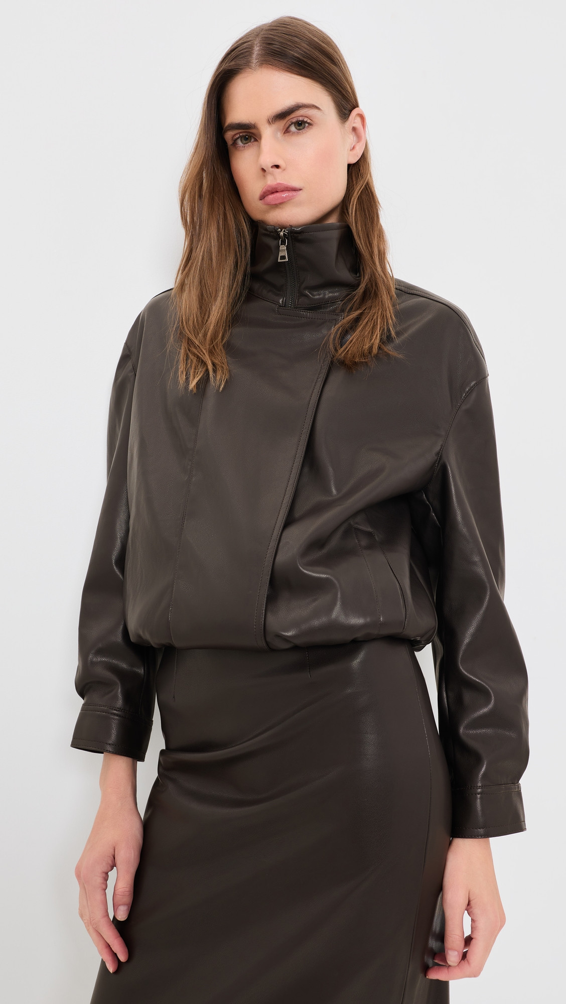 Enza Costa Oversized Faux Leather Bomber Jacket Coffee 3 | Shopbop
