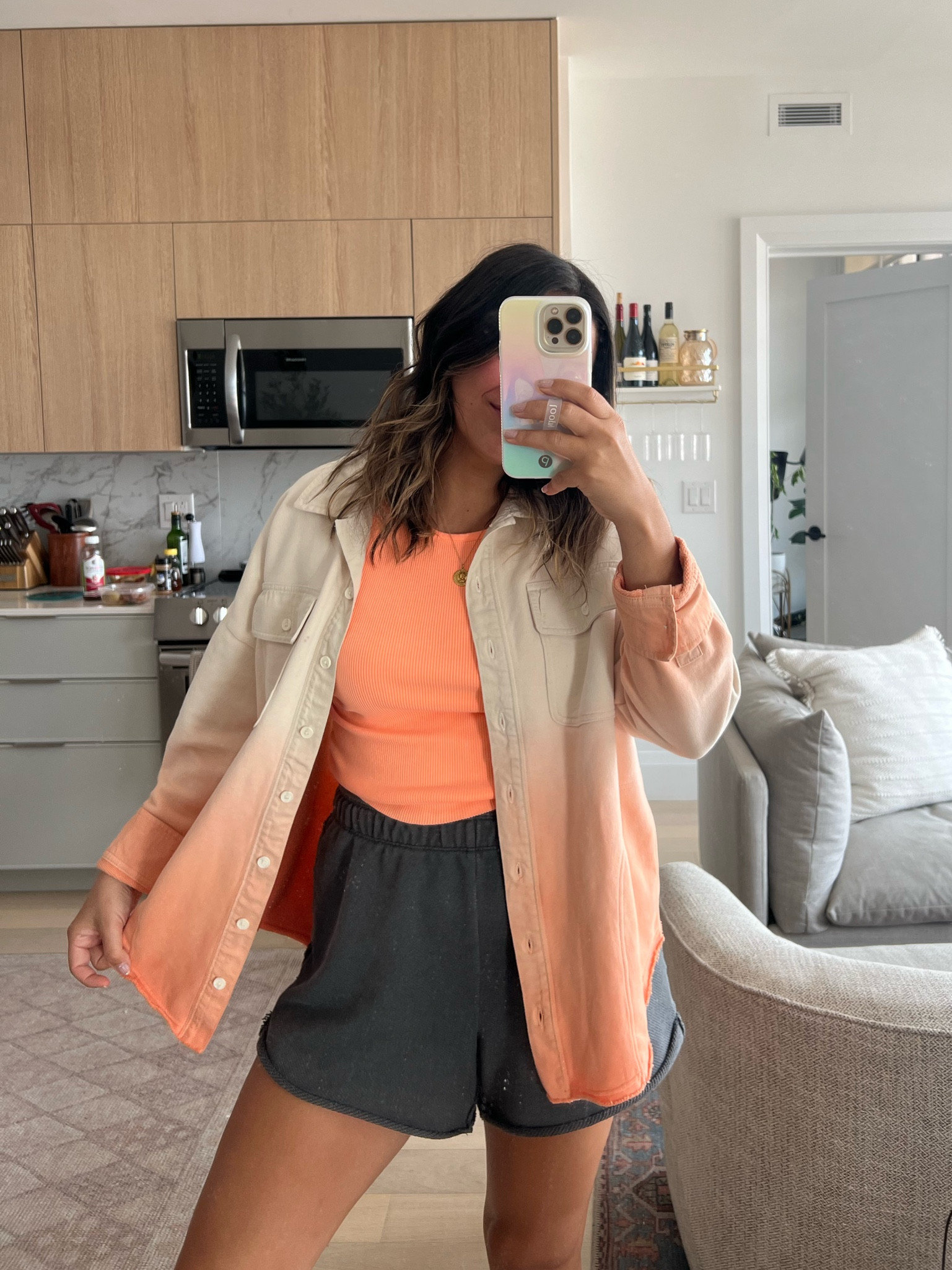 Love this comfy outfit from Aerie. These are my favorite sweat shorts, so comfortable after the beach or the pool! True to size, medium. Paired with a high neck tank top & this ombré shacket (both TTS) 

#LTKSeasonal #LTKfit #LTKsalealert