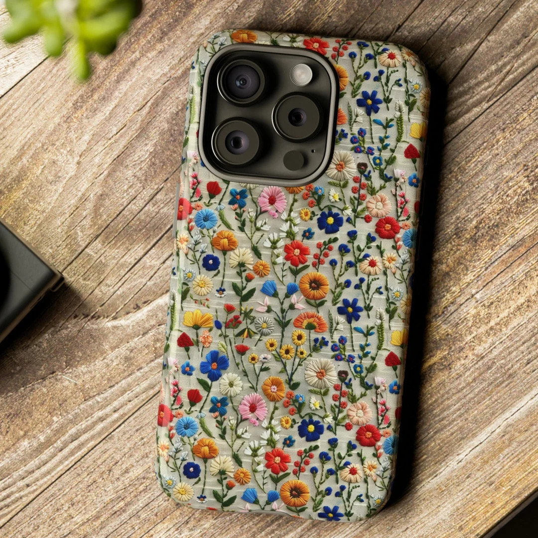 Cute Wild Flowers Embroidered Look Phone Case , Floral Phone Cover Cottagecore iPhone Samsung Dar... | Etsy (US)