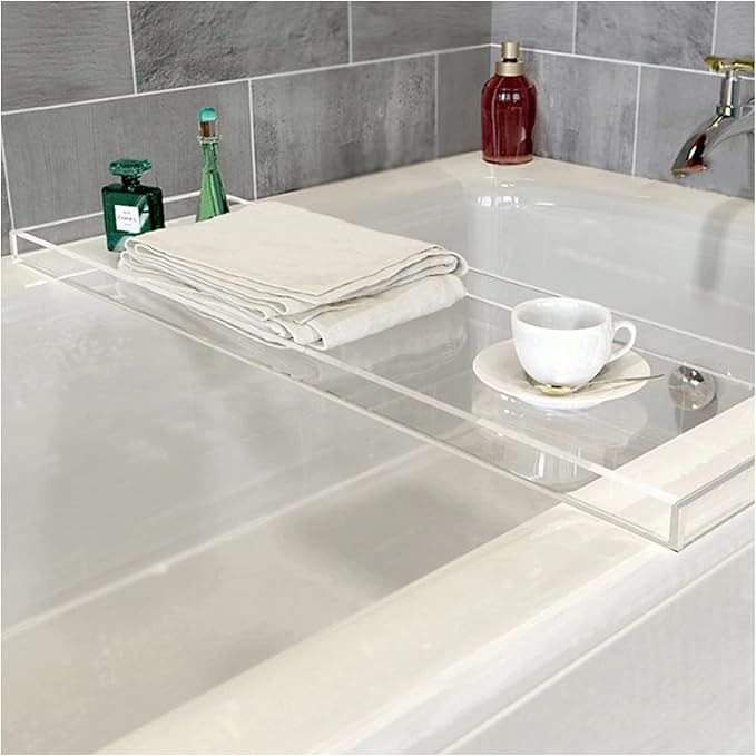YOGANHJAT Bathtub Tray Caddy Acrylic Bath Tray, Anti-Slip Wine Glass Book Holder Bath Tub Table C... | Amazon (US)
