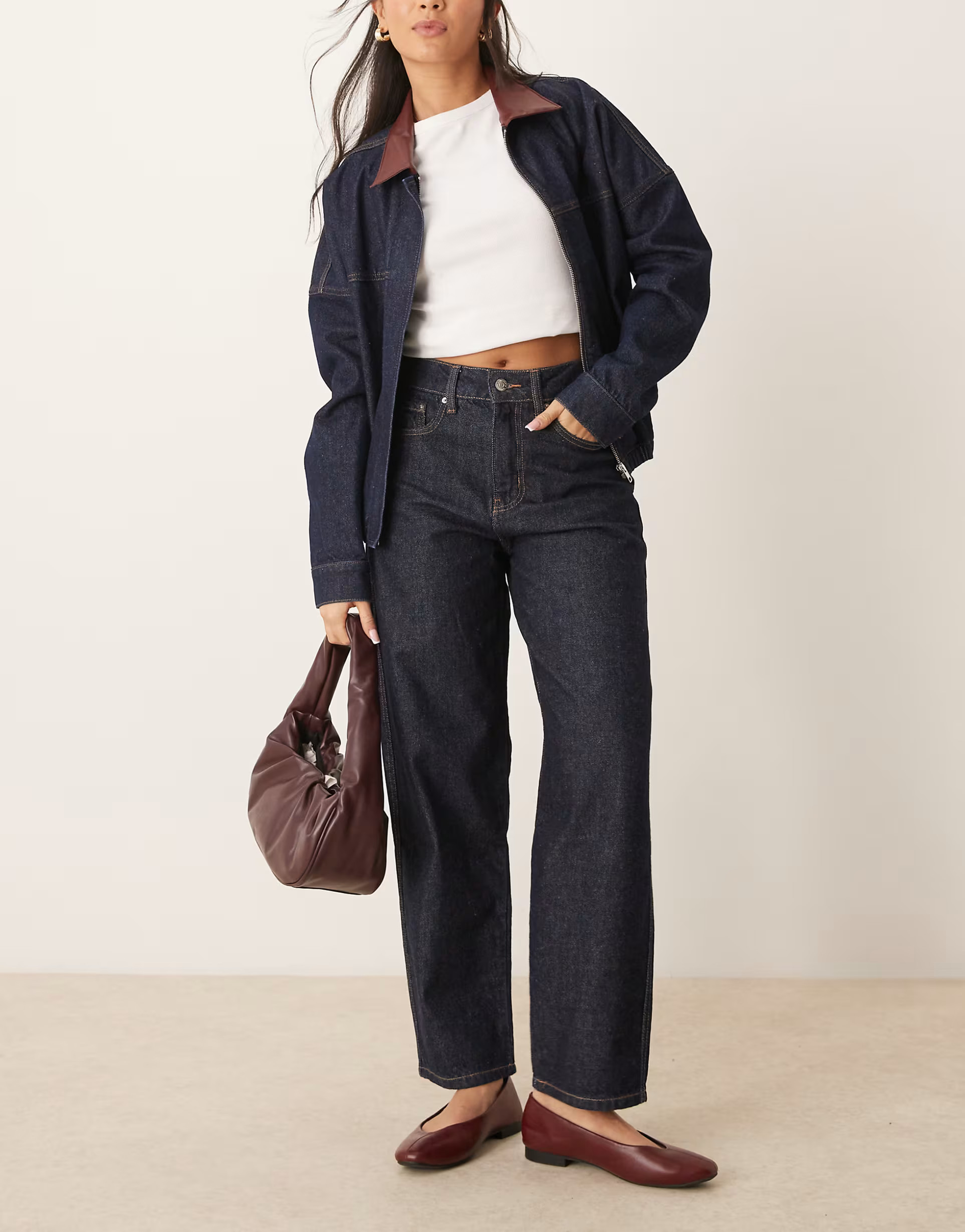 Gina Tricot barrel leg jeans in clean indigo blue rinse wash | ASOS (Global)