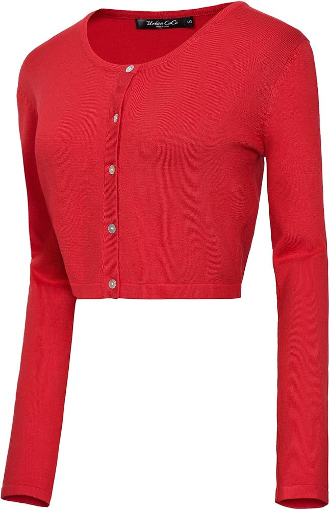 Urban CoCo Women's Button Down Crew Neck Cropped Cardigan Lightweight Shrug Knit Sweater | Amazon (US)