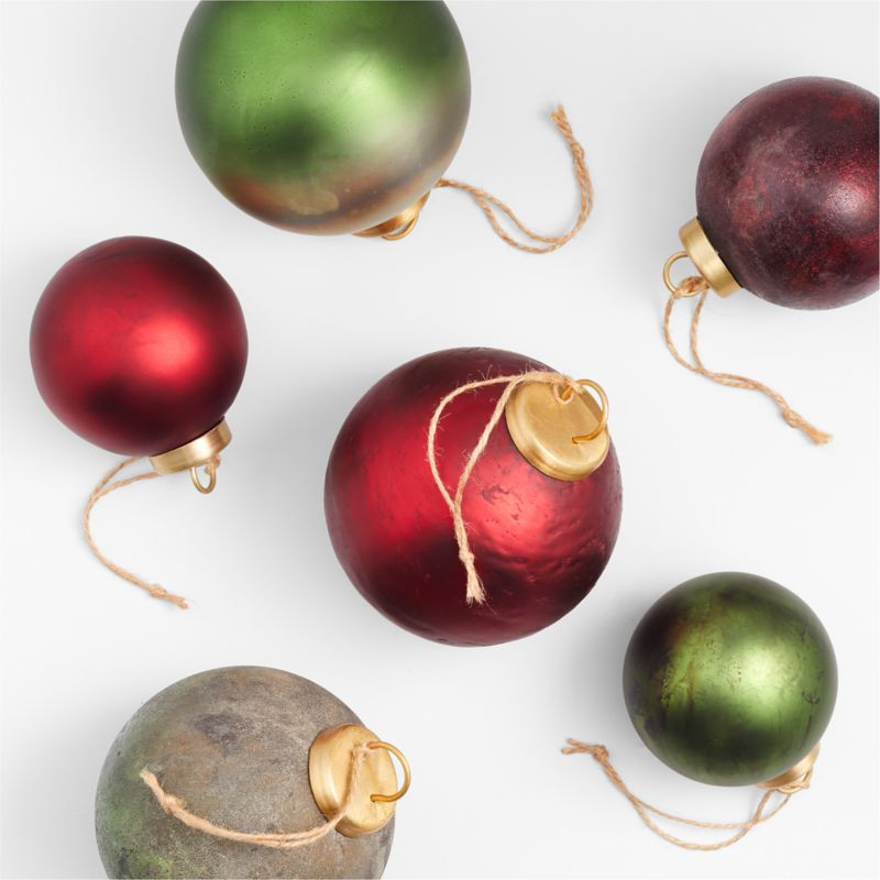 Textured Red and Green Glass Ball Christmas Tree Ornaments, Set of 6 + Reviews | Crate & Barrel | Crate & Barrel