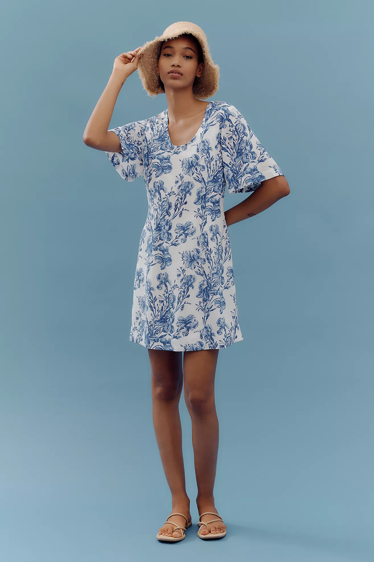 Porridge Short-Sleeve Crew-Neck Linen Printed Mini Dress | Anthropologie (US)