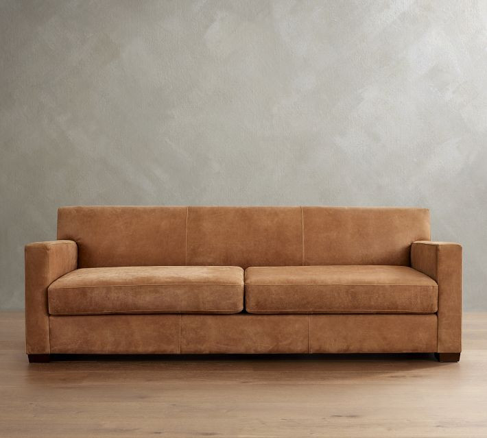 Ashby Square Arm Leather Grand Sofa 89"" 2-Seater, Polyester Wrapped Cushions, Aviator Blackwood | Pottery Barn (US)