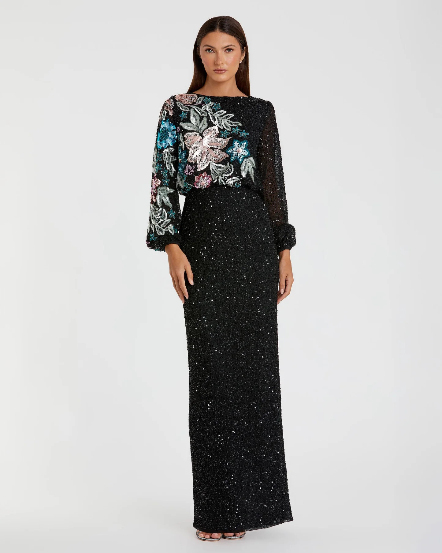 Black Embellished Floral High Neck Gown - Mac Duggal | Mac Duggal