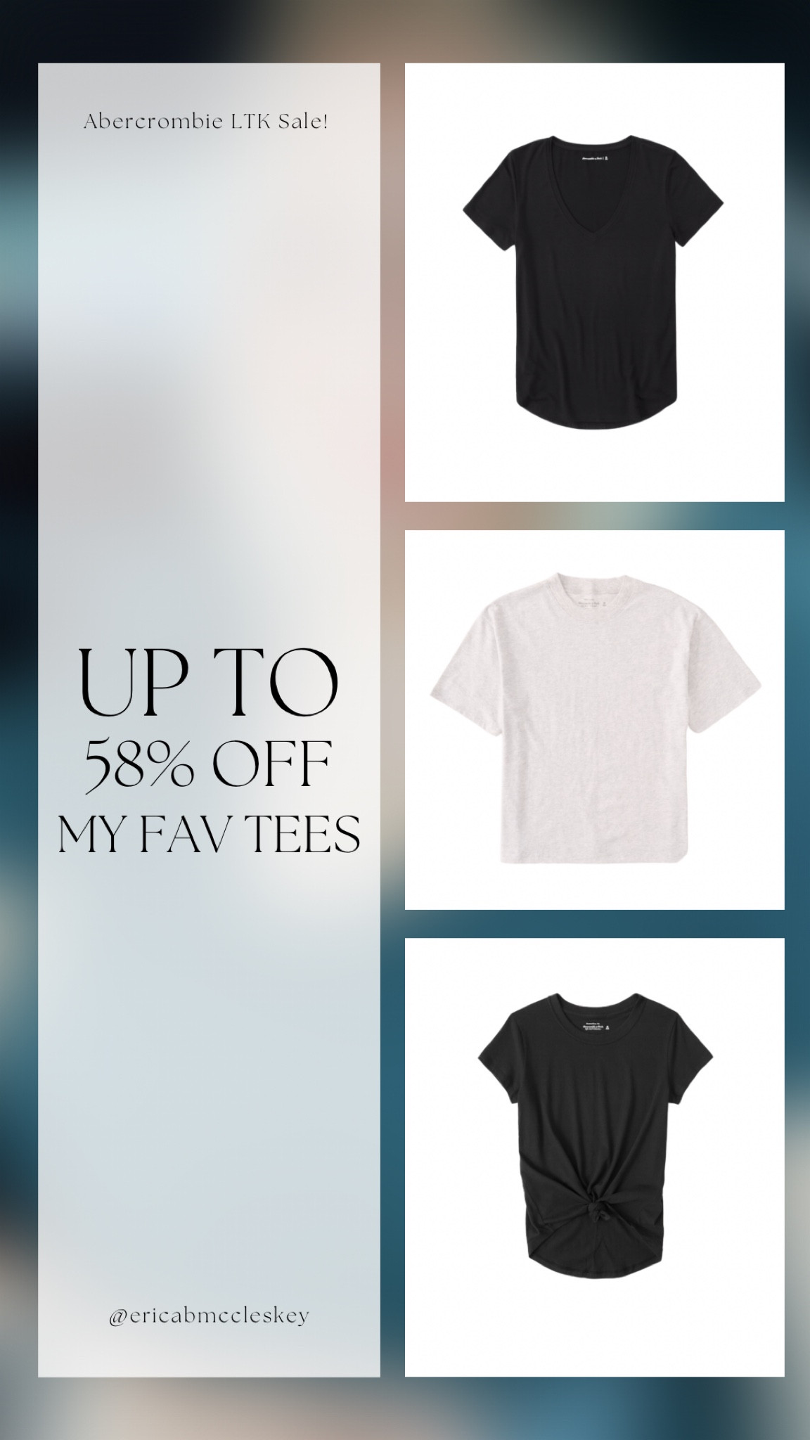 Up to 58% off on my favorite Abercrombie tees! In the LTK app only! Copy the promo code before shopping to apply at checkout 🖤 

#LTKSale #LTKunder50 #LTKstyletip