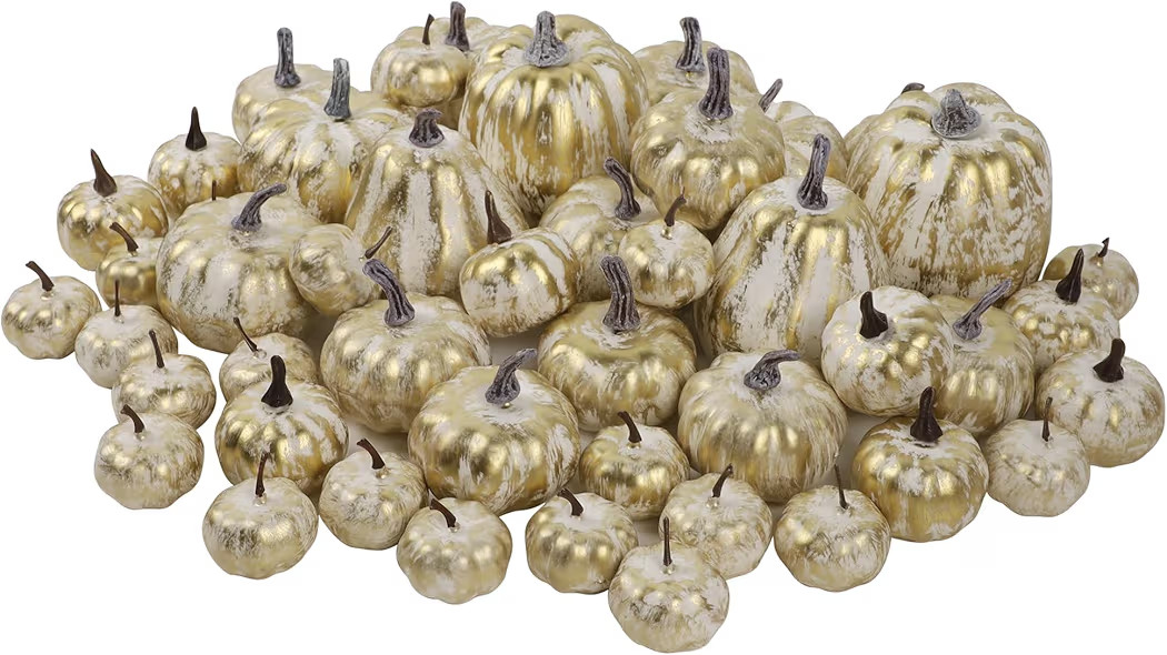 winemana 46 Pcs Assorted Size Artificial Pumpkins Fall Decorations, Gold Foam Pumpkin Autumn Deco... | Amazon (US)