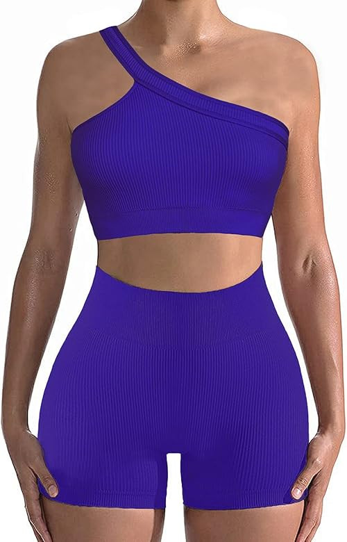 Two Piece Workout Set for Women, Sexy One Shoulder Matching Crop Tank Top Set Outfits for Women | Amazon (US)